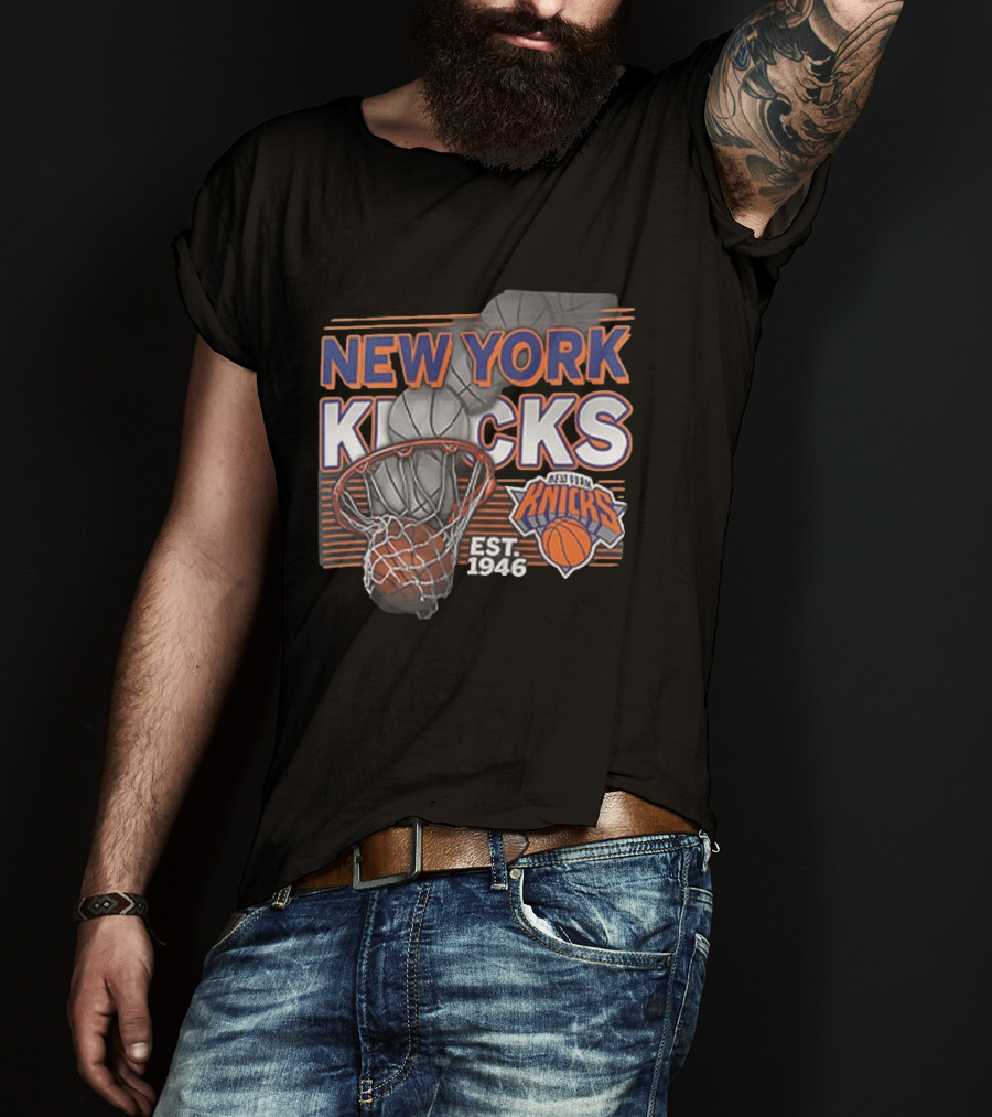 New York Knicks Basketball Hoop Net Est 1946 Team Logo 2 Sided T-Shirt