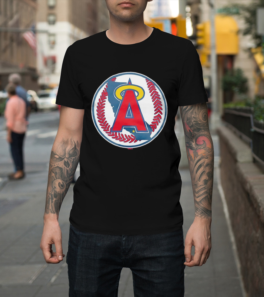 Los Angeles Angels Classic Halo A Baseball Emblem California Map T-Shirt