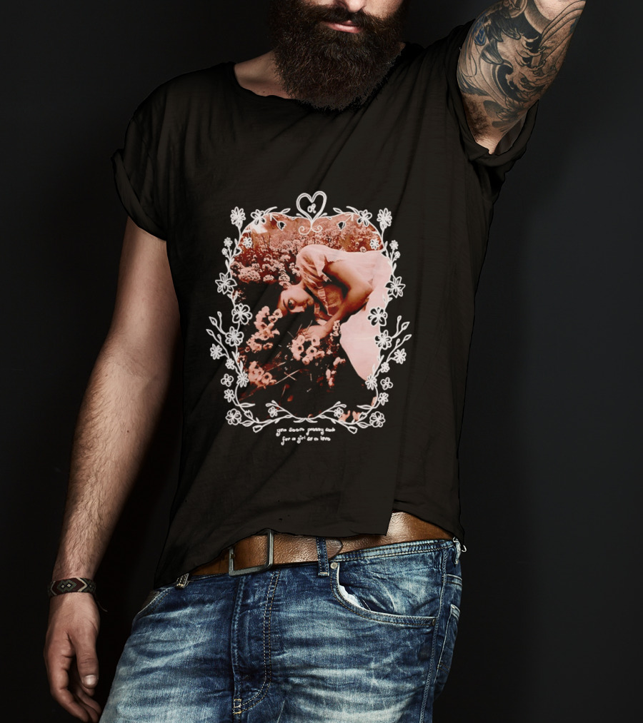 You Seem Pretty Sad For A Girl So In Love Floral Aesthetic Heart Frame Vintage Sepia Photography With Dreamy Flowers And Sleeping Girl T-Shirt