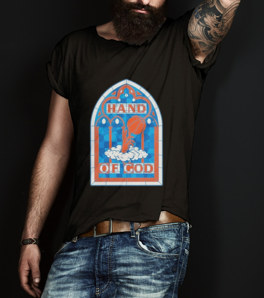 New York Knicks Basketball Stained Glass Hand Of God T-Shirt