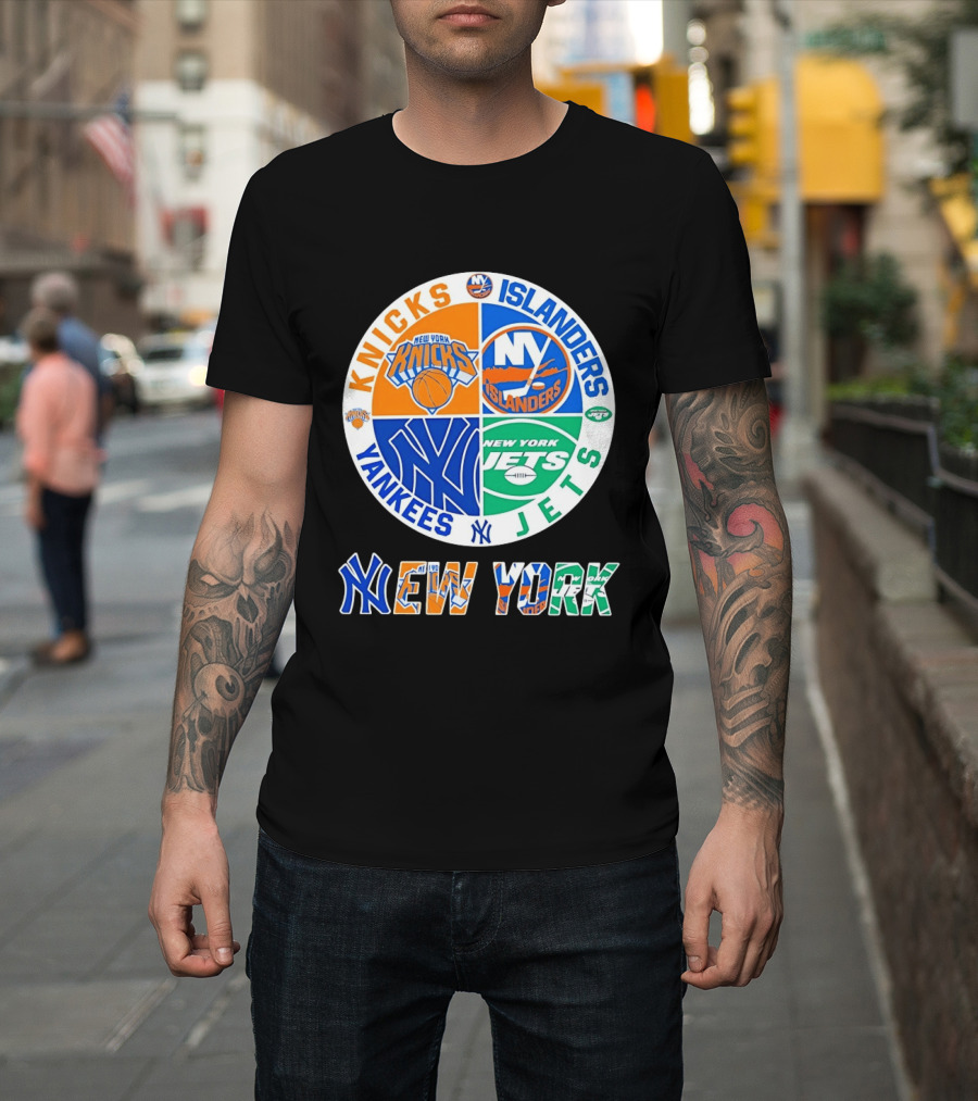 Knicks Islanders Yankees Jets New York Sports Teams Quadrant T-Shirt