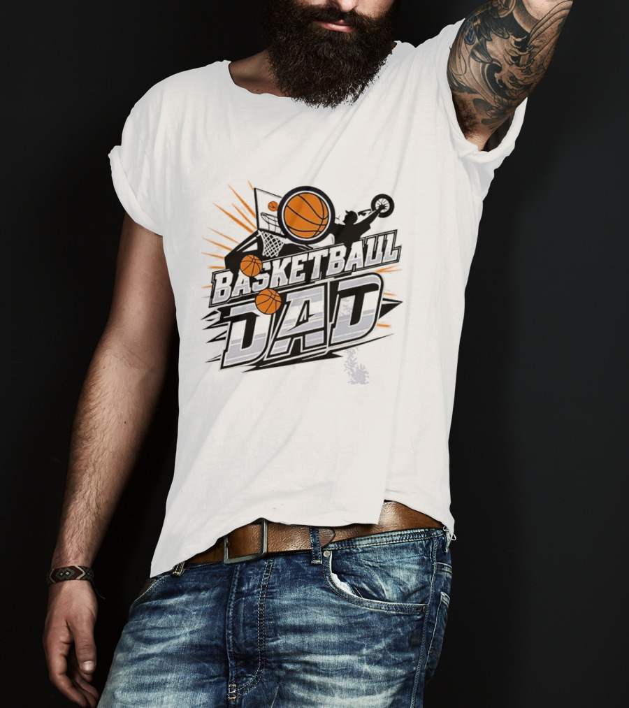Basketball Dad Flying Ball Action Hoop T-Shirt