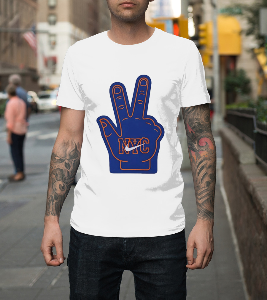 NYC Foam Finger Peace Sign New York Knicks Basketball T-Shirt