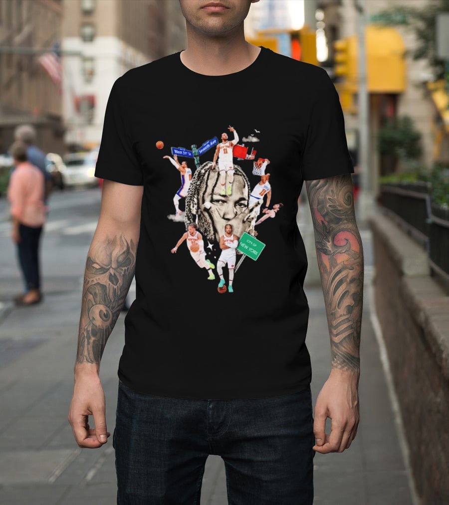 Jalen Brunson New York Knicks Collage West 31st Street Seventh Ave City Of New York T-Shirt