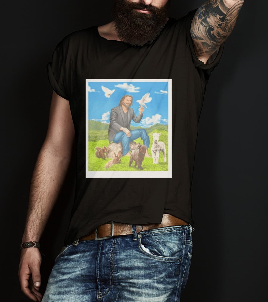 Keanu Reeves Surrounded By Animals In Peaceful Steppe Landscape T-Shirt
