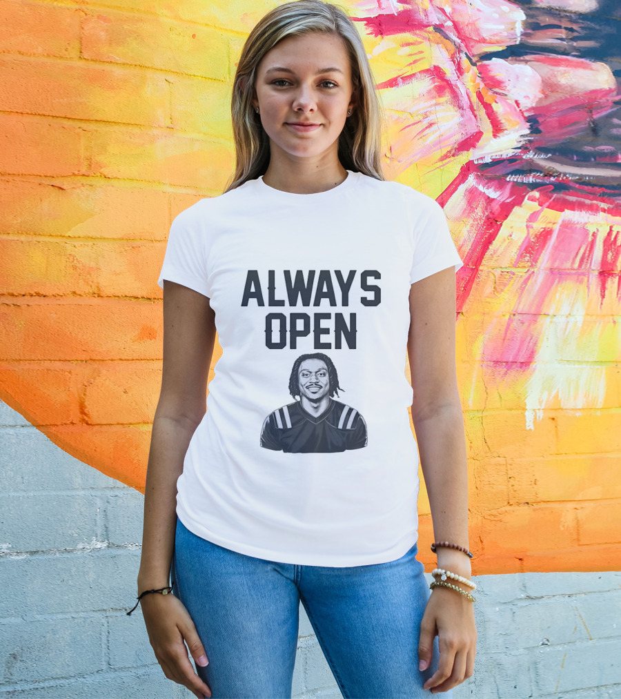 Always Open Bold Text With Cartoon Football Player T-Shirt