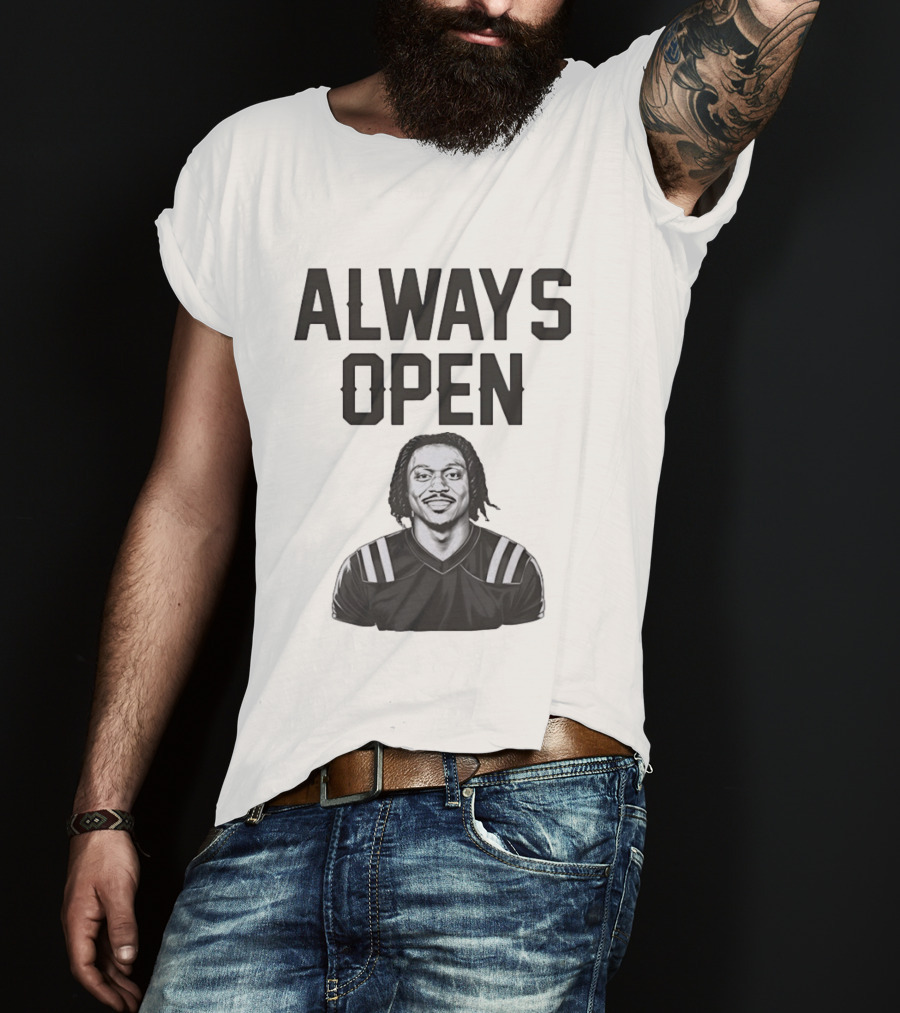 Always Open Bold Text With Cartoon Football Player T-Shirt