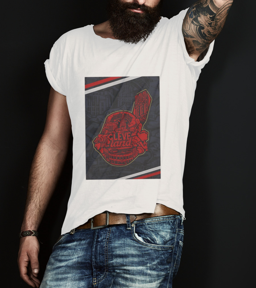 Cleveland 1948 Baseball Team City Mosaic Landmark Collage T-Shirt