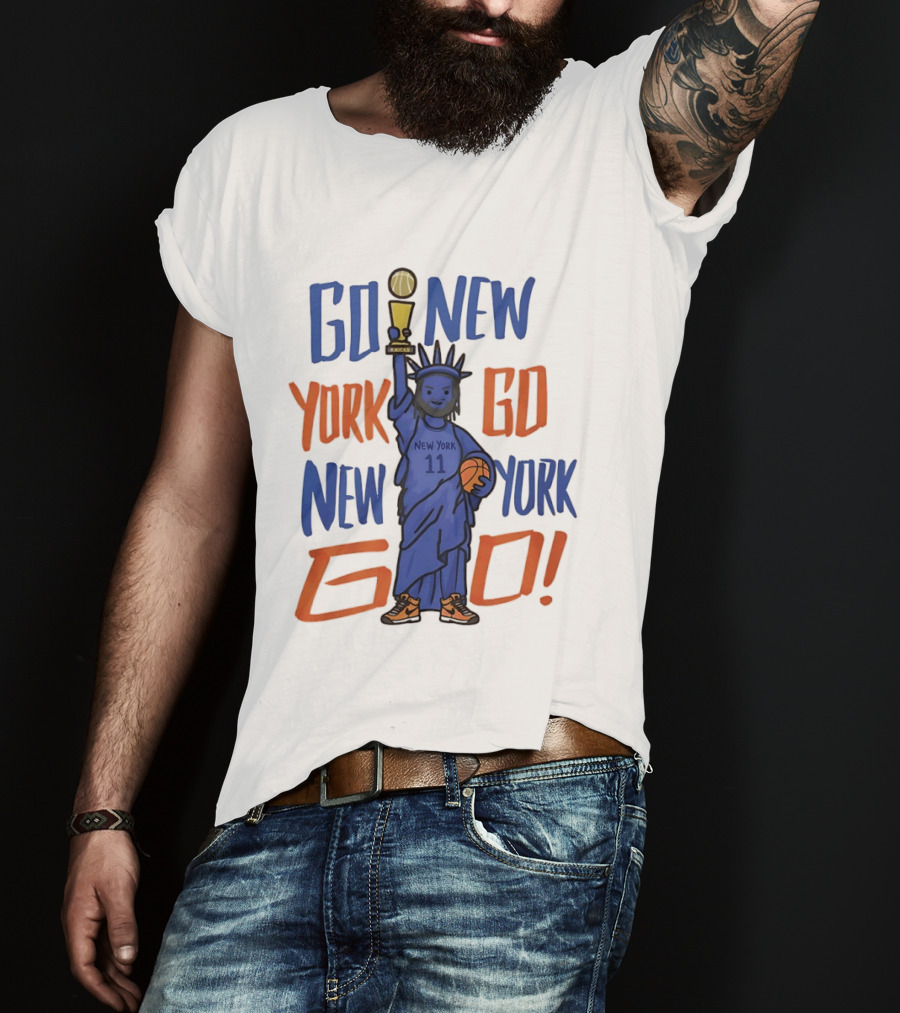 Go New York Go New York Go Jalen Brunson 11 Statue Of Liberty Basketball Trophy T-Shirt