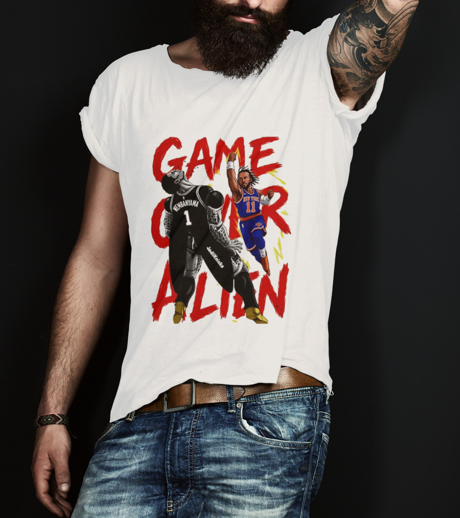 Game Over Alien Wembanyama Vs Jalen Gohan Brunson Knicks T-Shirt