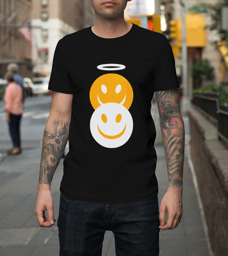 Angel And Devil Smiley Faces Halo And Horns T-Shirt
