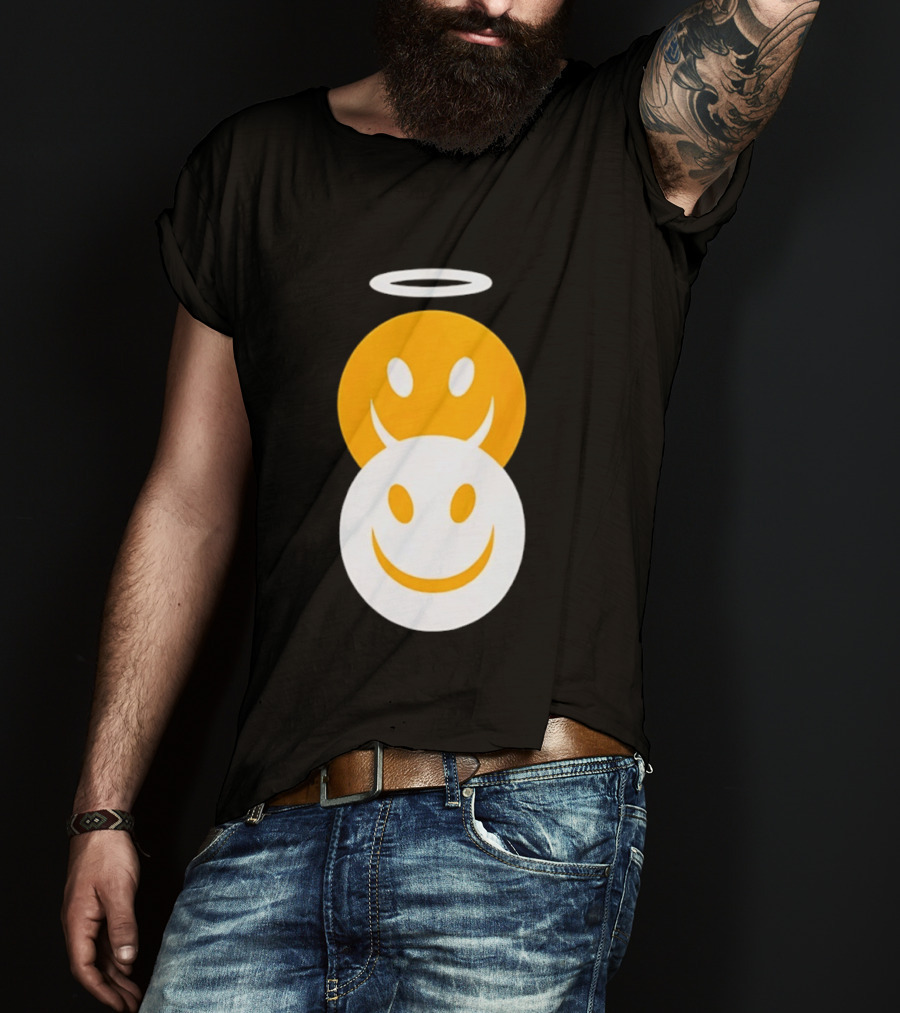 Angel And Devil Smiley Faces Halo And Horns T-Shirt