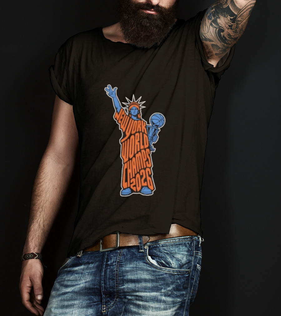 New York World Champs 2026 Statue Of Liberty Basketball Trophy T-Shirt