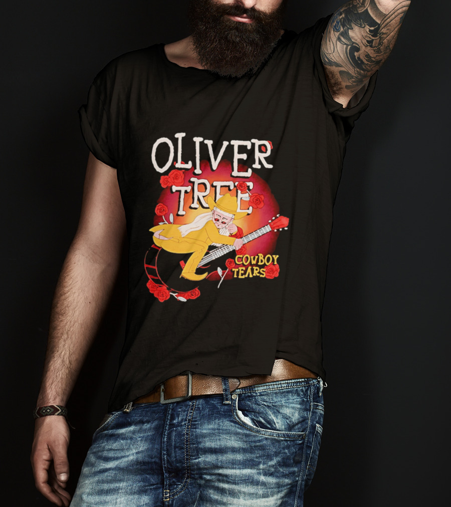 Oliver Tree Cowboy Tears Cartoon Character With Roses And Guitar T-Shirt