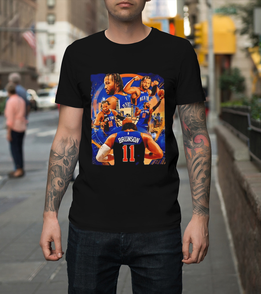 New York Knicks Jalen Brunson Number 11 Team Collage T-Shirt