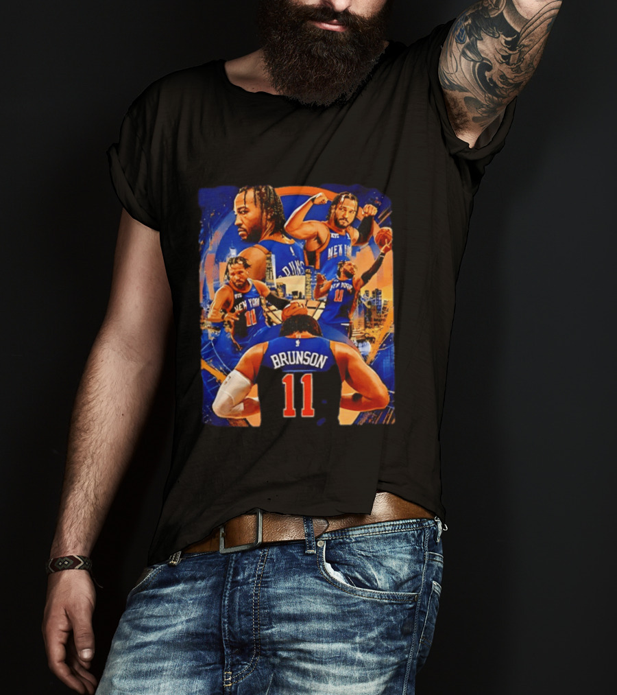 New York Knicks Jalen Brunson Number 11 Team Collage T-Shirt