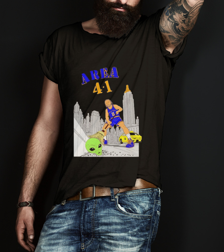 AREA 4 1 Jalen Brunson New York Knicks Vs Alien San Antonio Spurs T-Shirt