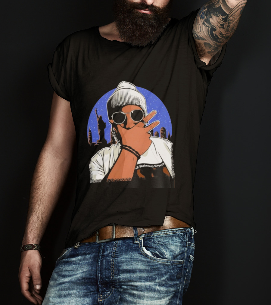 Jalen Brunson's Dad Celly Peace Sign NYC Skyline Basketball Magazine T-Shirt