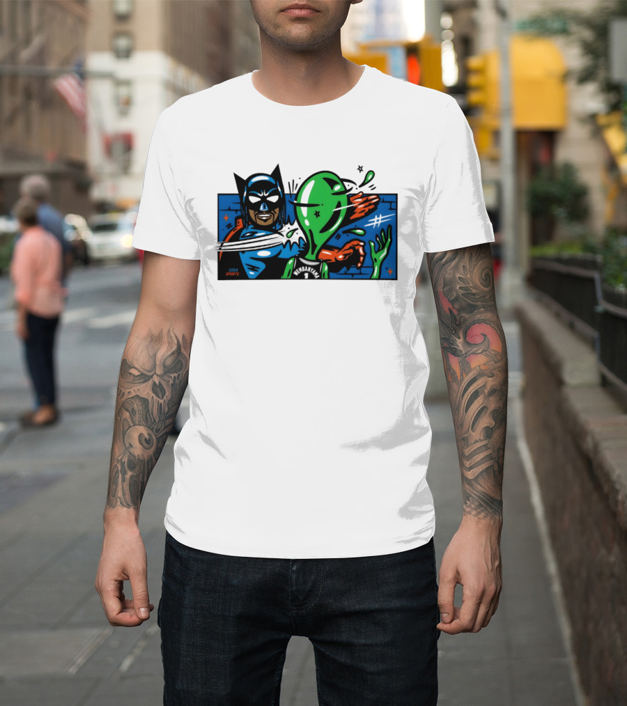 Batman Slapping Alien Knicks Beat Spurs NBA Final 2026 Soda Sports T-Shirt