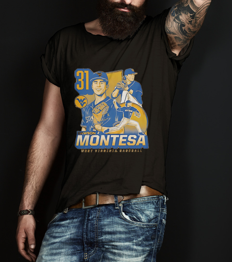 West Virginia Baseball Dawson Montesa 31 Mountaineers T-Shirt