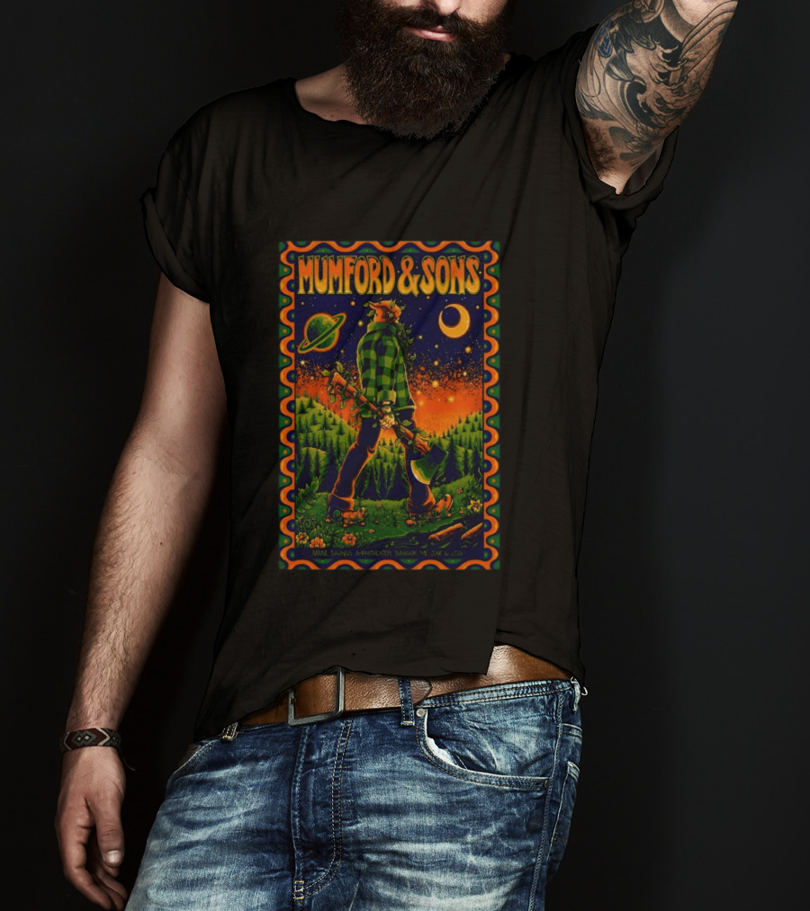 Mumford And Sons Maine Savings Amphitheater Bangor ME June 16 2026 Concert Planet And Moon Lumberjack T-Shirt