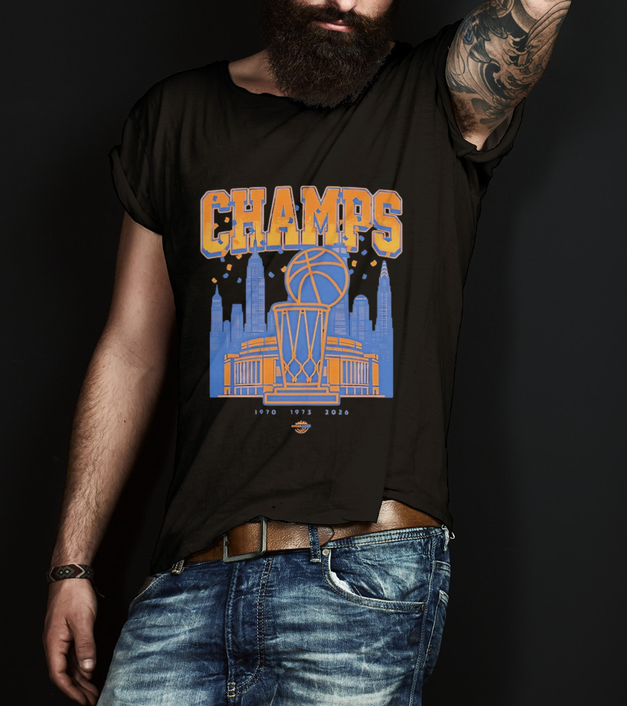 New York Knicks Champs 1970 1973 2026 Basketball Skyline Celebration T-Shirt