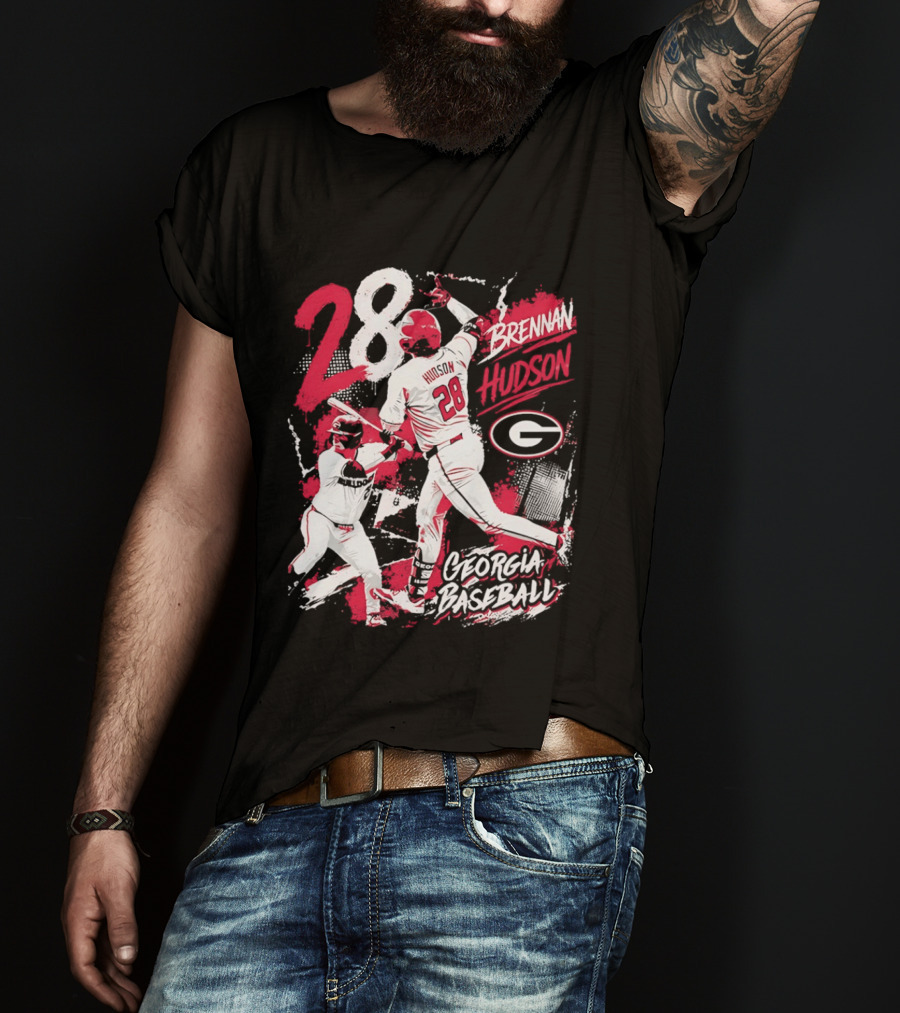 Georgia Baseball Brennan Hudson 28 Player Collage T-Shirt