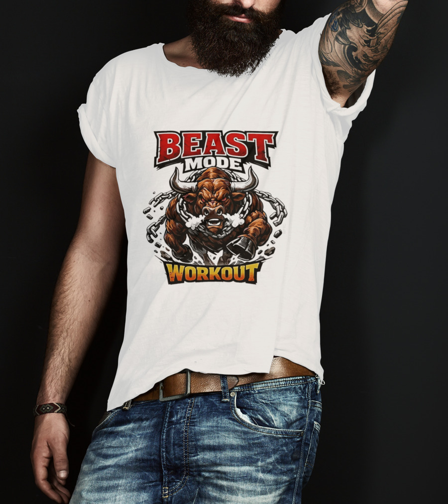 Beast Mode Workout Illustrated Bull Breaking Chains T-Shirt