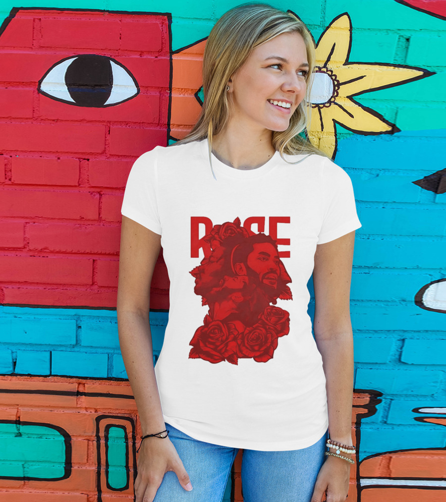 Derrick Rose Red Rose Portrait With Decorative Roses T-Shirt