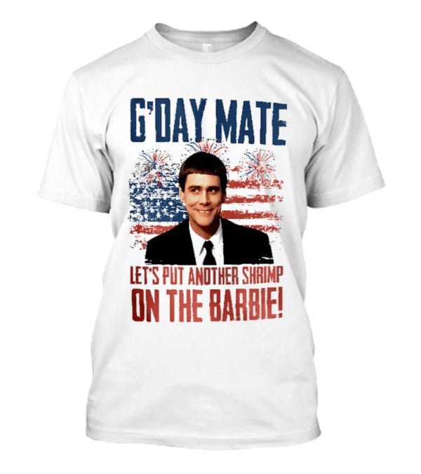 G'Day Mate Let's Put Another Shrimp On The Barbie 4th Of July With Stars And Stripes Fireworks T-Shirt
