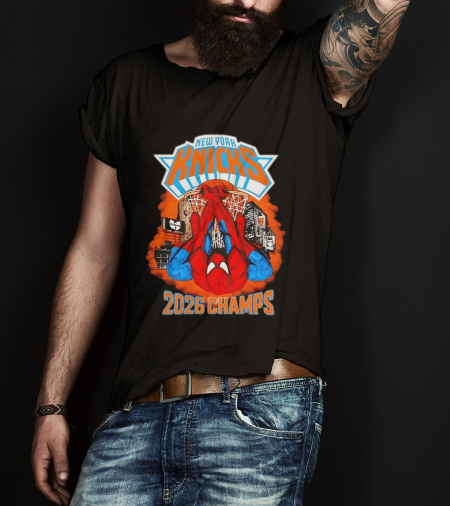 New York Knicks Spider Man 2026 Champs Basketball Celebration T-Shirt