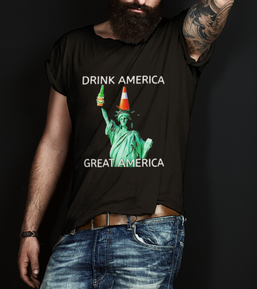 Statue Of Liberty Drink America Great America Traffic Cone Beer Bottle T-Shirt