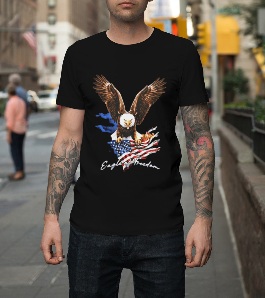 American Eagle Of Freedom Flag Wings Fiery Display T-Shirt