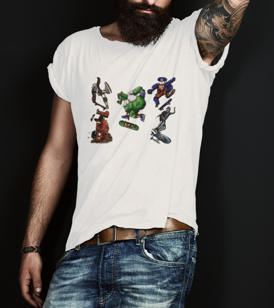 Philadelphia Sports Mascots Skateboarding Extravaganza Happy National Day T-Shirt