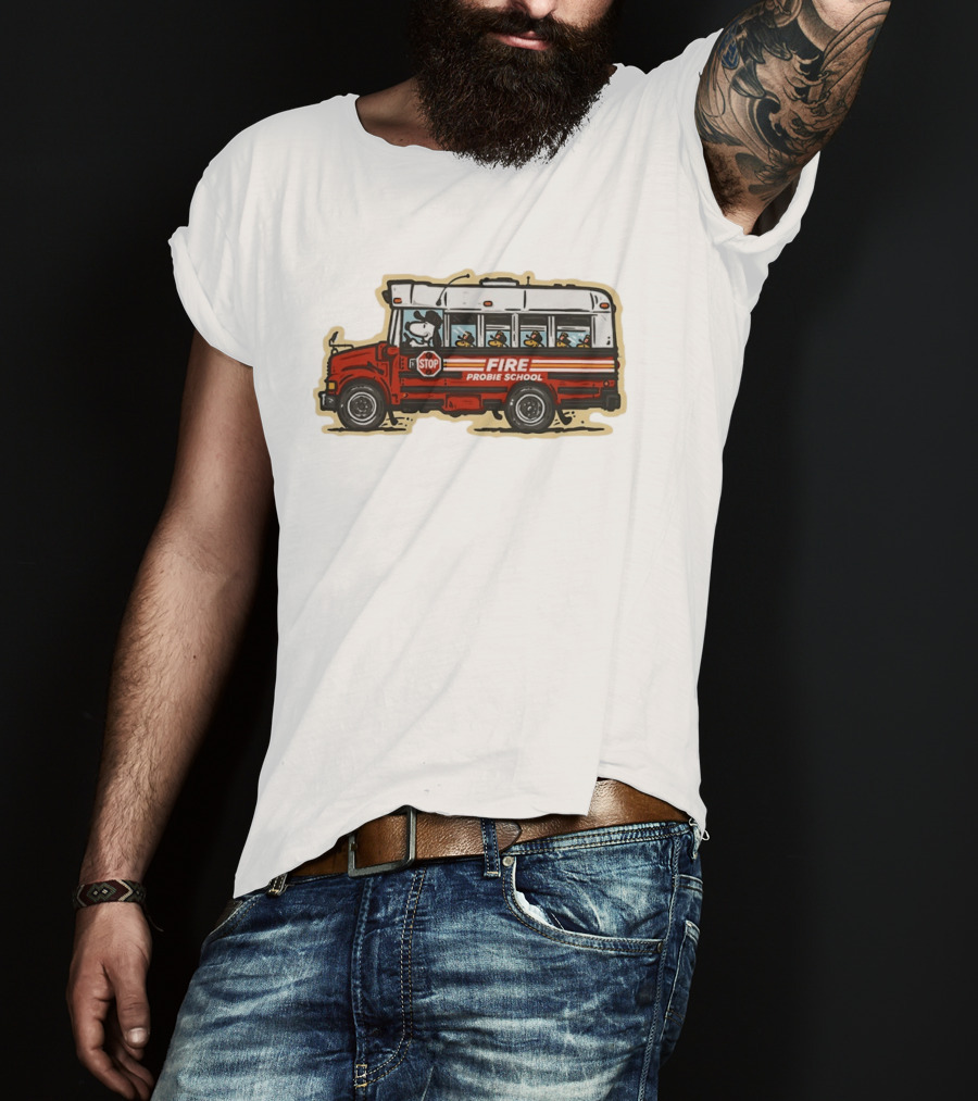 Firefighter Snoopy Woodstock School Bus Fire Probie Training T-Shirt