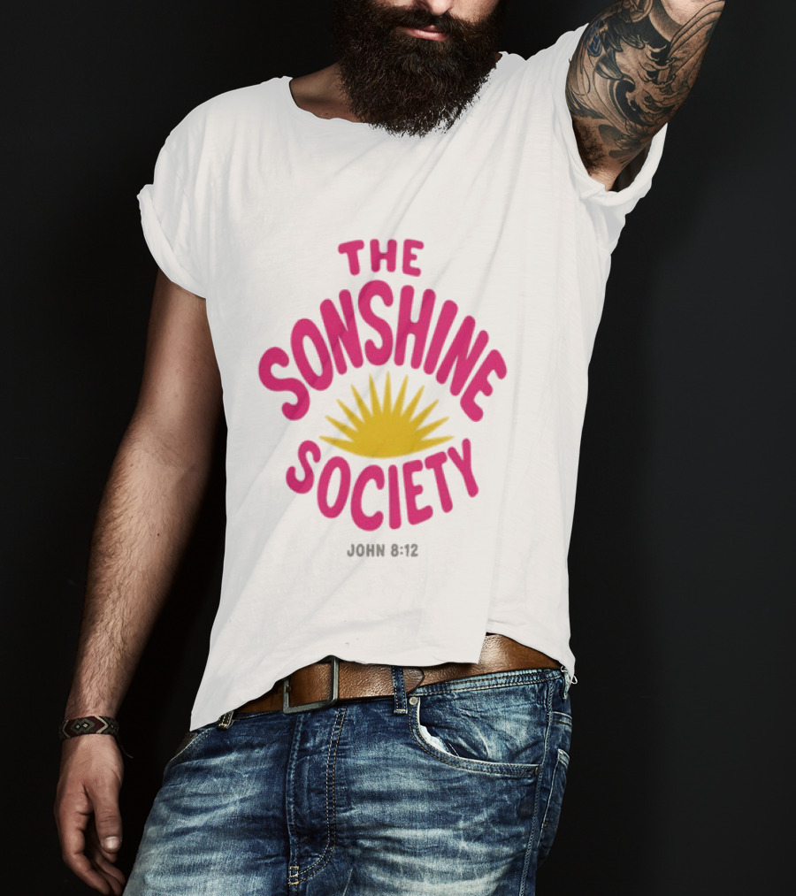The Sonshine Society John 8 12 Bold Pink Yellow Sunburst T-Shirt