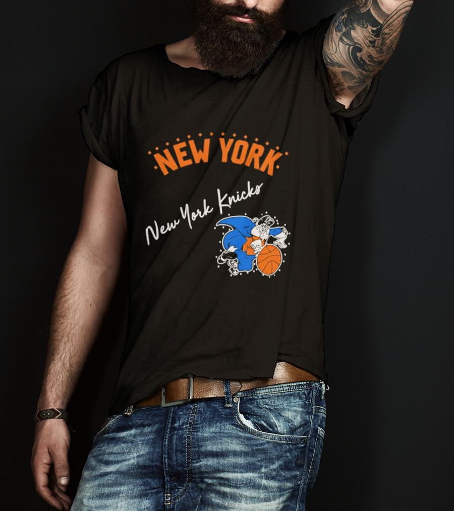 Father Knickerbocker New York Knicks Basketball Character Orange And Blue T-Shirt