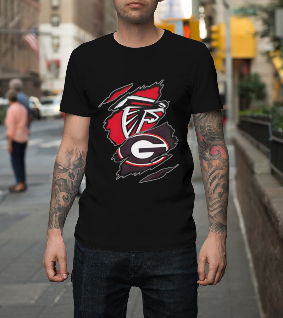Atlanta Falcons Georgia Bulldogs Two Teams One Heart Scratch T-Shirt
