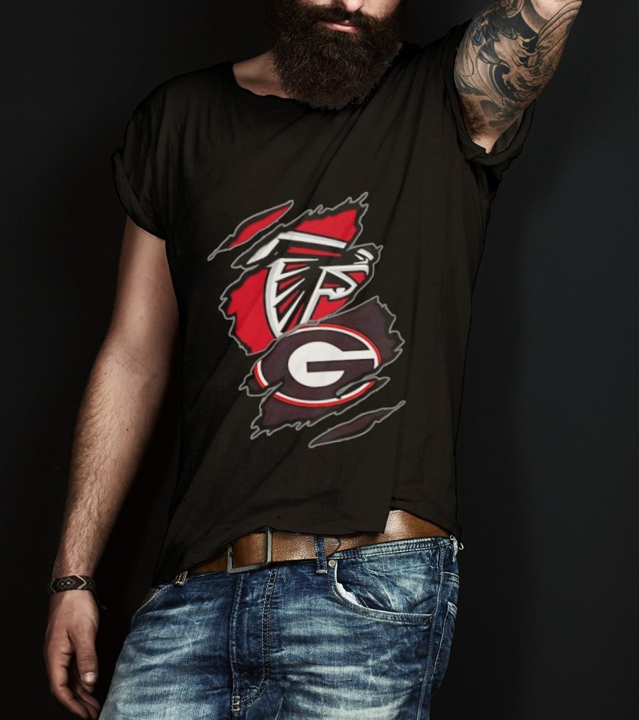 Atlanta Falcons Georgia Bulldogs Two Teams One Heart Scratch T-Shirt