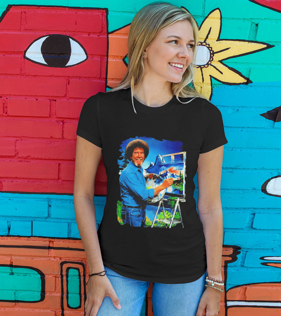 Bob Ross Painting Landscape Artist With Mountain Scene T-Shirt