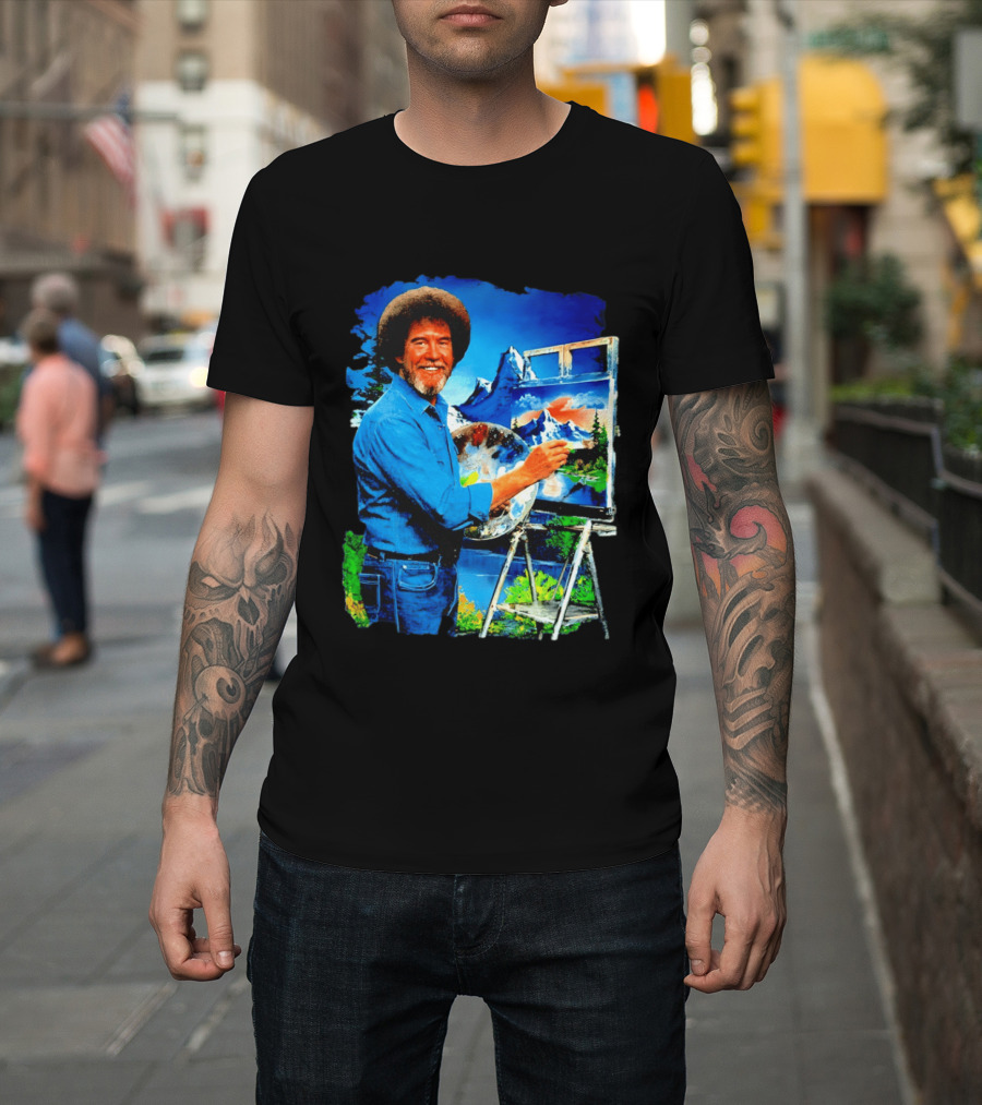 Bob Ross Painting Landscape Artist With Mountain Scene T-Shirt