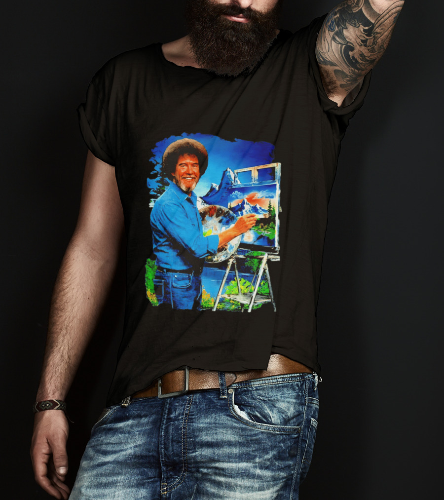 Bob Ross Painting Landscape Artist With Mountain Scene T-Shirt