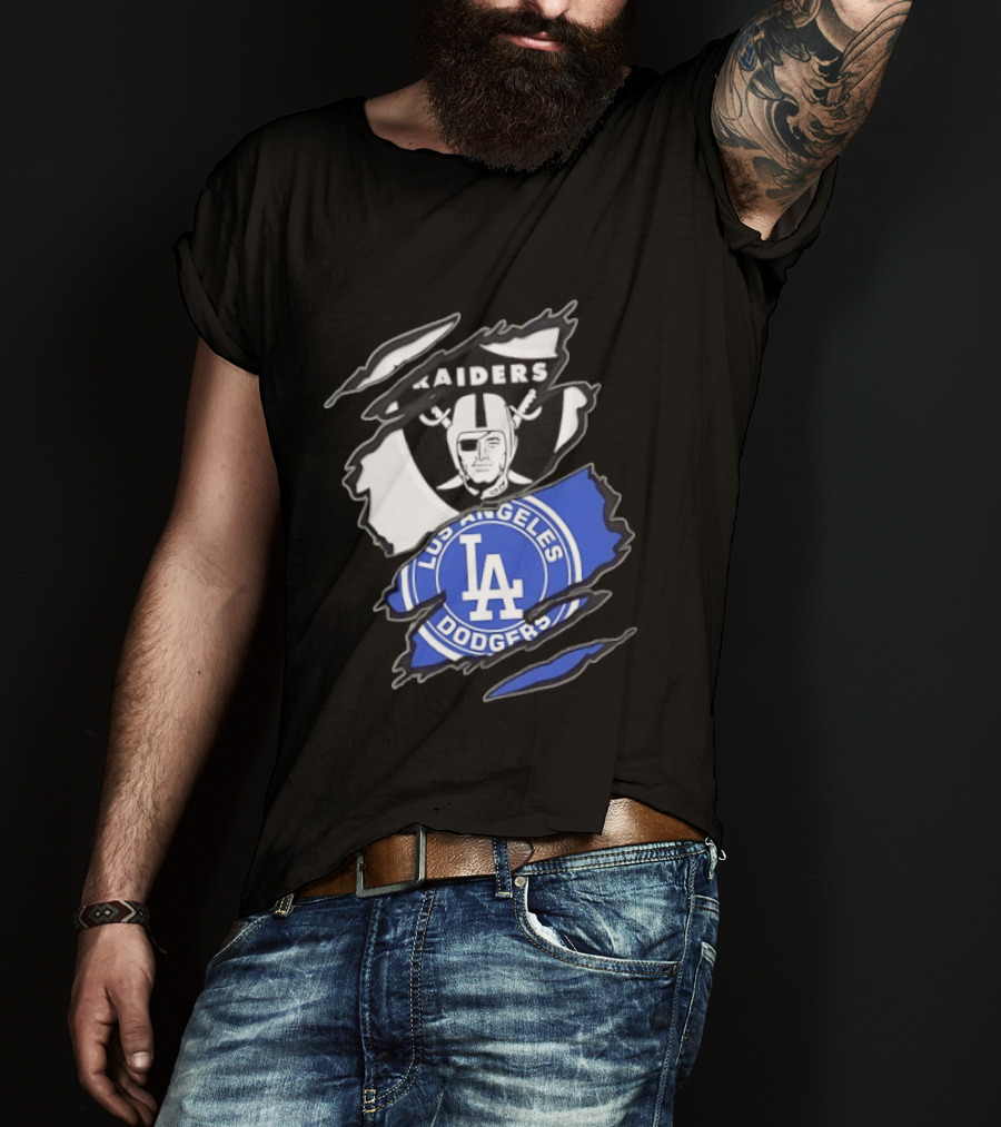 Las Vegas Raiders Los Angeles Dodgers Two Teams One Heart Scratch T-Shirt