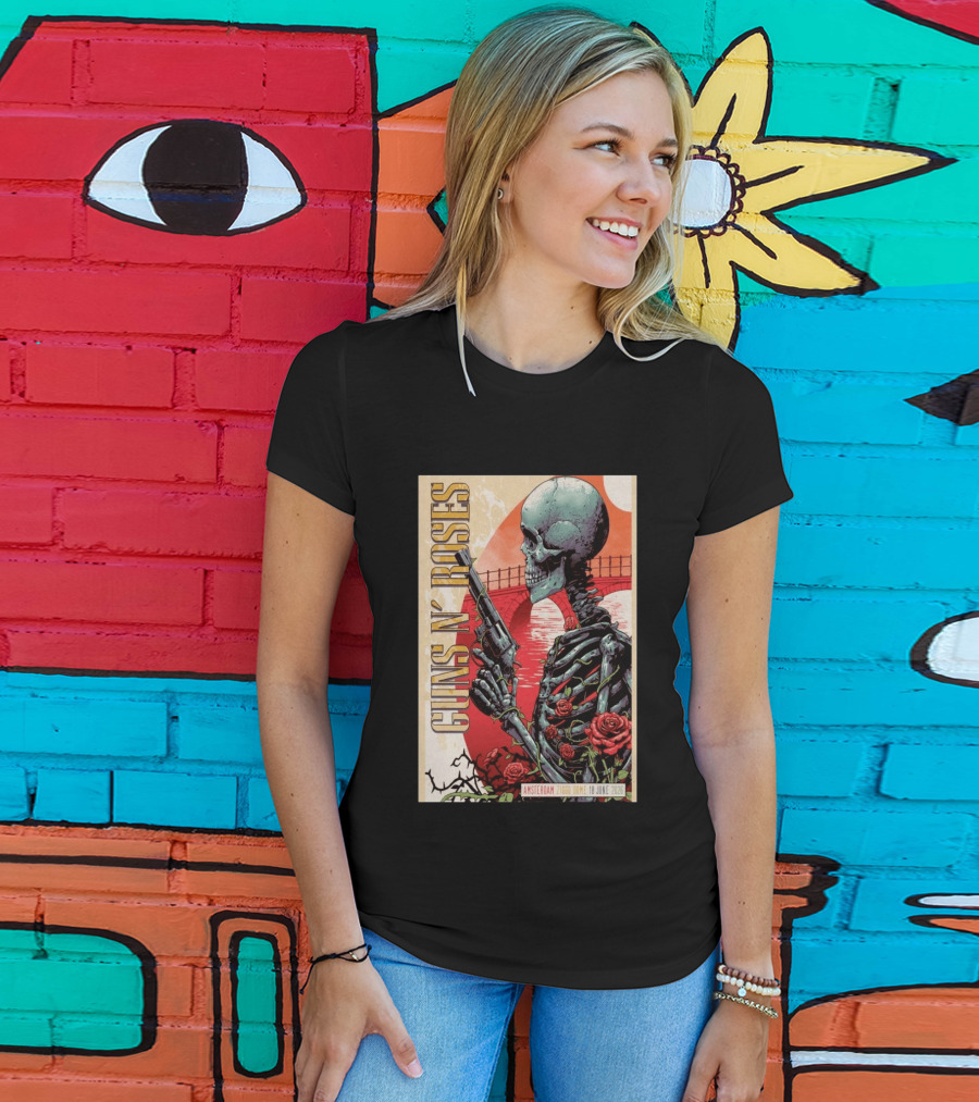 Guns N' Roses Amsterdam 18 June 2026 Ziggo Dome Skeleton With Gun And Roses T-Shirt