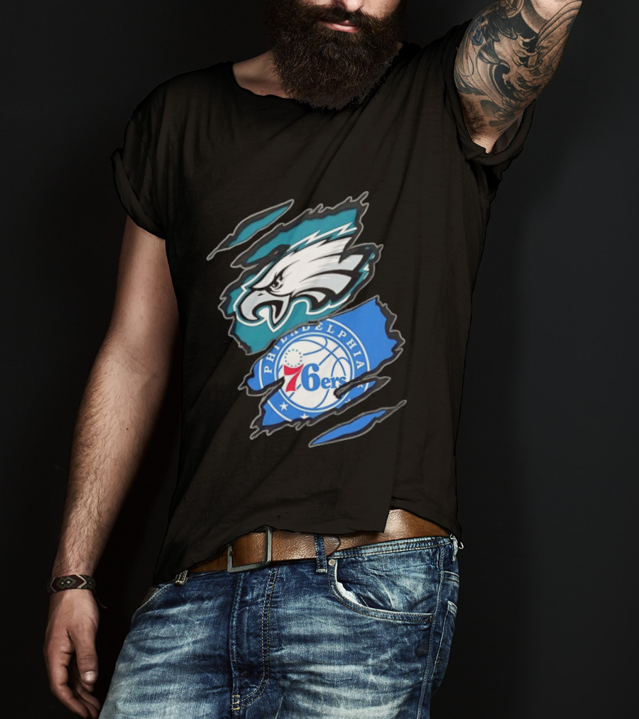 Philadelphia Eagles And Philadelphia 76ers Two Teams One Heart Scratch T-Shirt