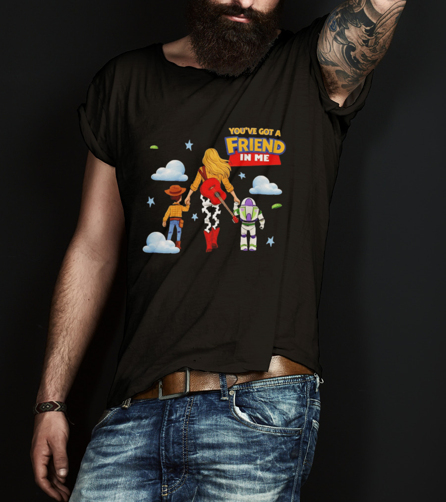 You've Got A Friend In Me Woody Buzz Lightyear Woman Walking With Clouds T-Shirt