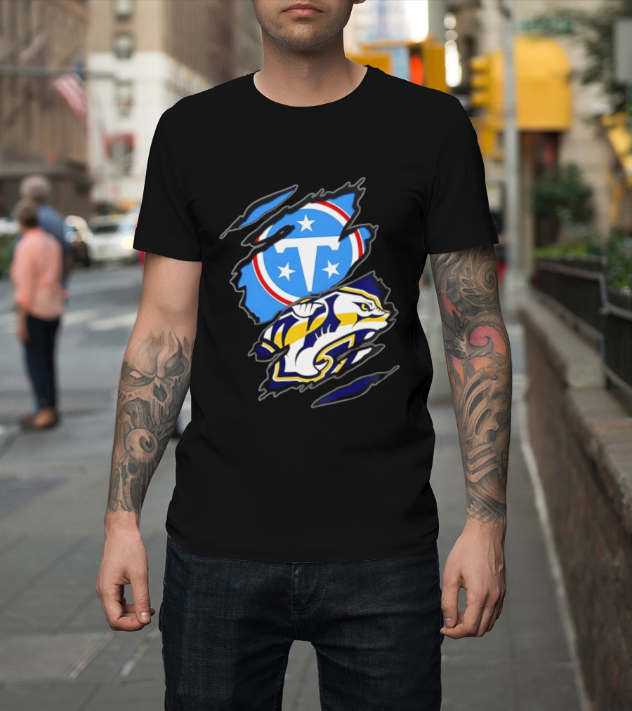 Tennessee Titans Nashville Predators Two Teams One Heart Scratch T-Shirt