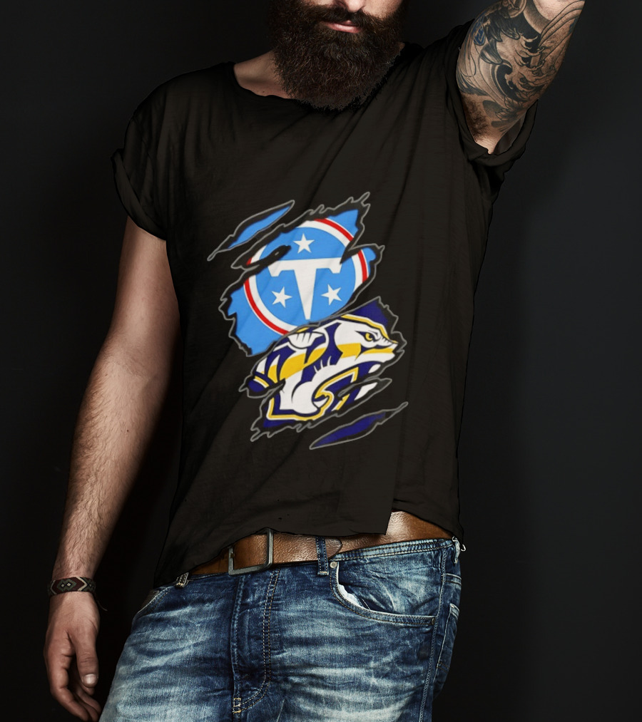 Tennessee Titans Nashville Predators Two Teams One Heart Scratch T-Shirt