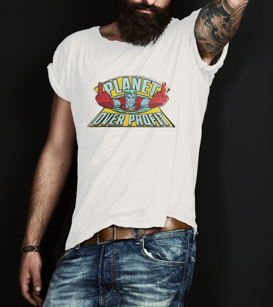 Captain Planet Enamel Pin Planet Over Profit Vintage Cartoon Hero Earth áticos T-Shirt