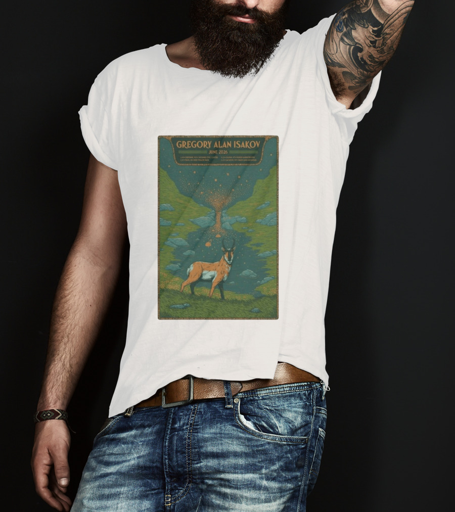 Gregory Alan Isakov June 2026 Tour With Antelope In Lush Mountain Scenery T-Shirt
